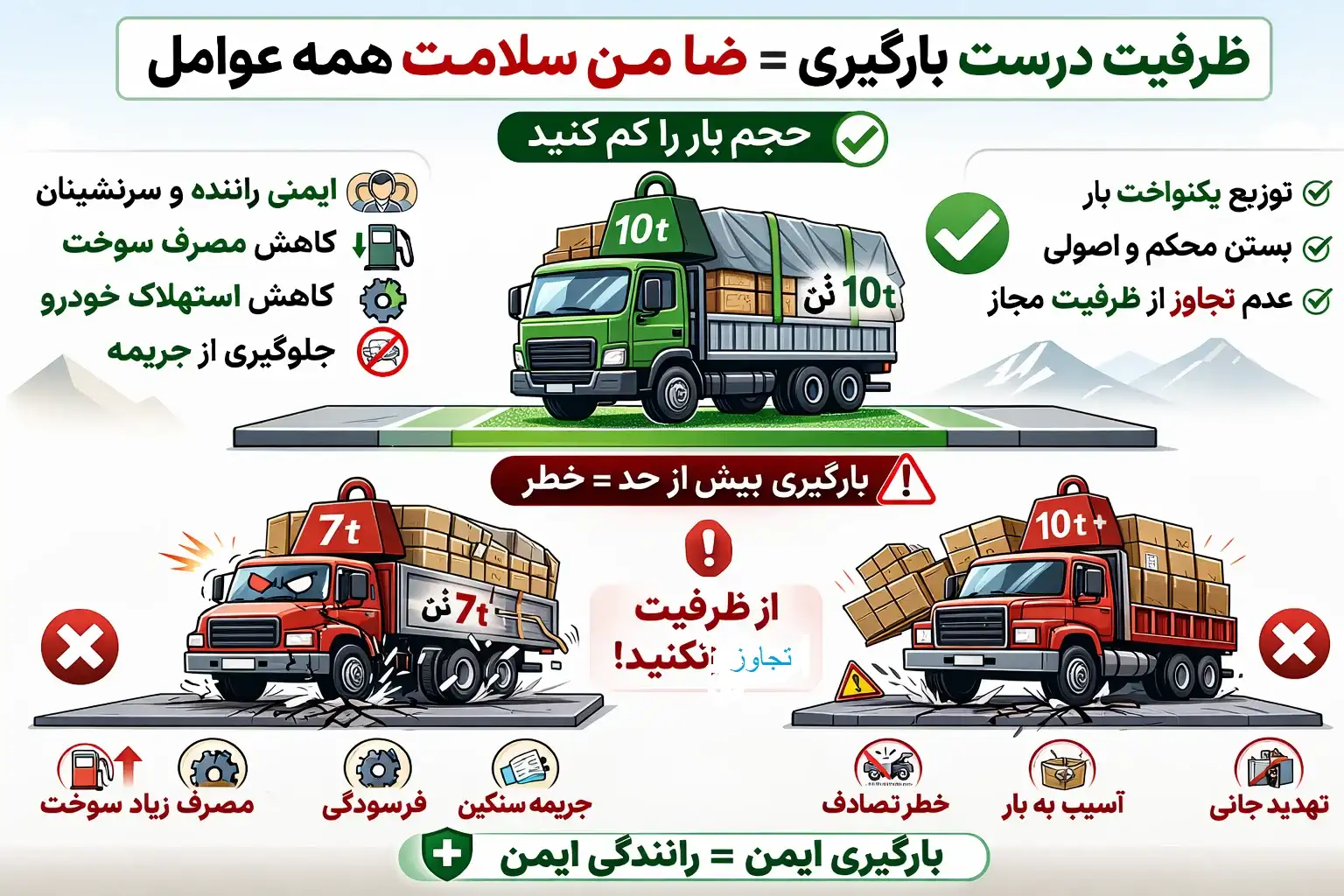 نشان دادن شرایط بارگیری تا سطح وزن مجاز بارگیری ست بصورت غکس 