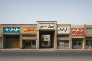 باربری های خرده بار شوش میخواستم نشان بدم و فضای قدیمی و تابلو های قدیمی برای این منظور از هوش مصنوعی استفاده کردم و باربری بین شهری در خرد بار را نشان دادم